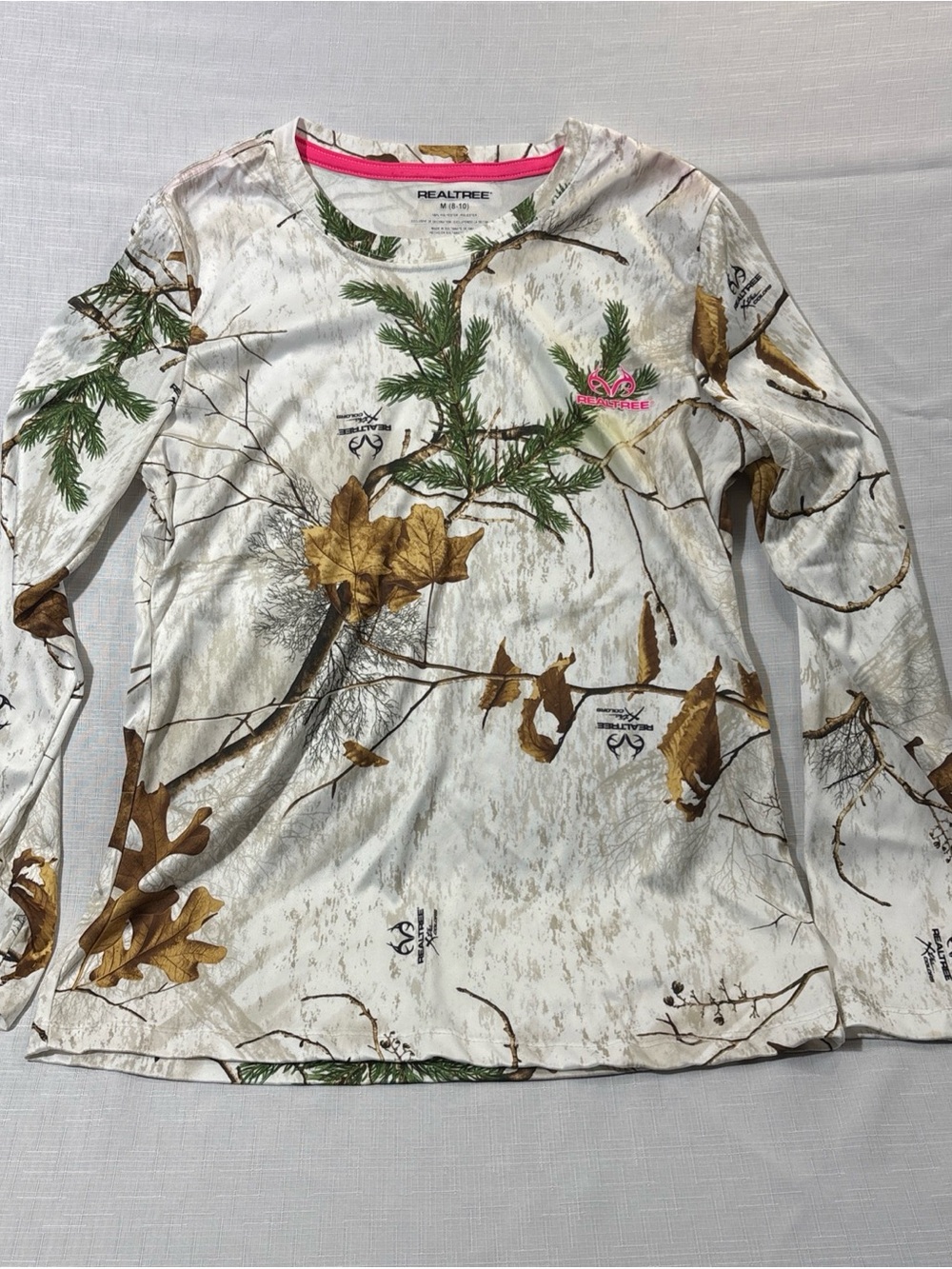Realtree White Camo Long Sleeve Tee with Pink Logo